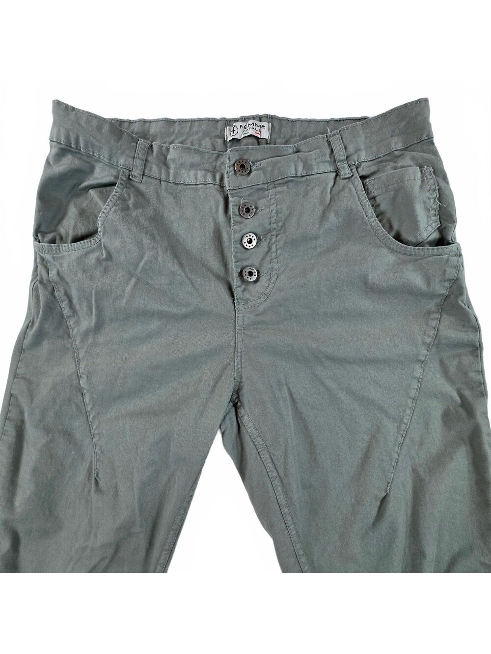 Femme Fatale Pants XL Button Fly Women's Green Cotton Stretch Casual Italy Made